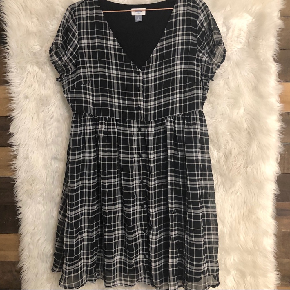 Old Navy Babydoll Plaid Button Up Dress